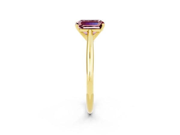 Yellow gold Emerald Cut Morganite Solitaire Engagement Ring with Cathedral Setting and Four-Prong Mount