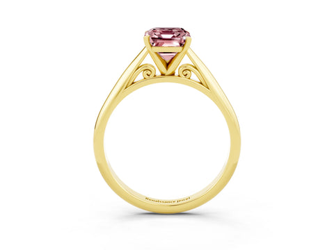 Yellow gold Emerald Cut Morganite Solitaire Engagement Ring with Cathedral Setting and Four-Prong Mount_15