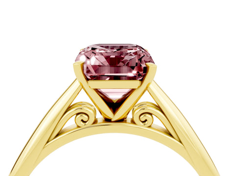 Yellow gold Emerald Cut Morganite Solitaire Engagement Ring with Cathedral Setting and Four-Prong Mount_16