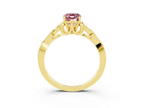 Yellow gold Emerald Cut Morganite Solitaire Engagement Ring with Celtic Knot Band and Four-Prong Setting_3
