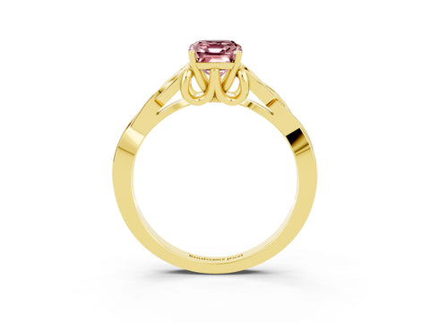 Yellow gold Emerald Cut Morganite Solitaire Engagement Ring with Celtic Knot Band and Four-Prong Setting_3