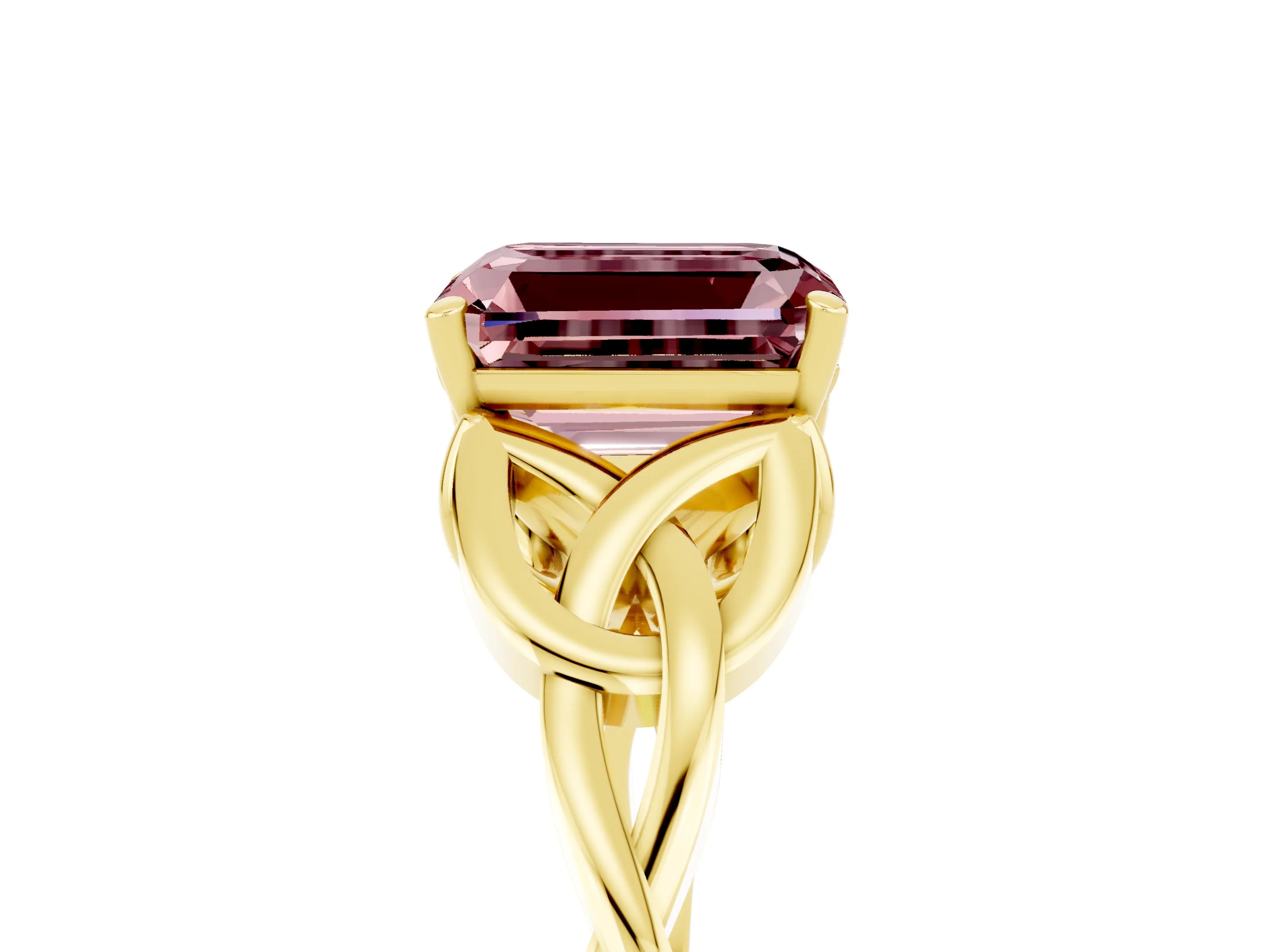 Yellow gold Emerald Cut Morganite Solitaire Engagement Ring with Celtic Knot Band and Four-Prong Setting_5