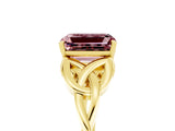 Yellow gold Emerald Cut Morganite Solitaire Engagement Ring with Celtic Knot Band and Four-Prong Setting_5