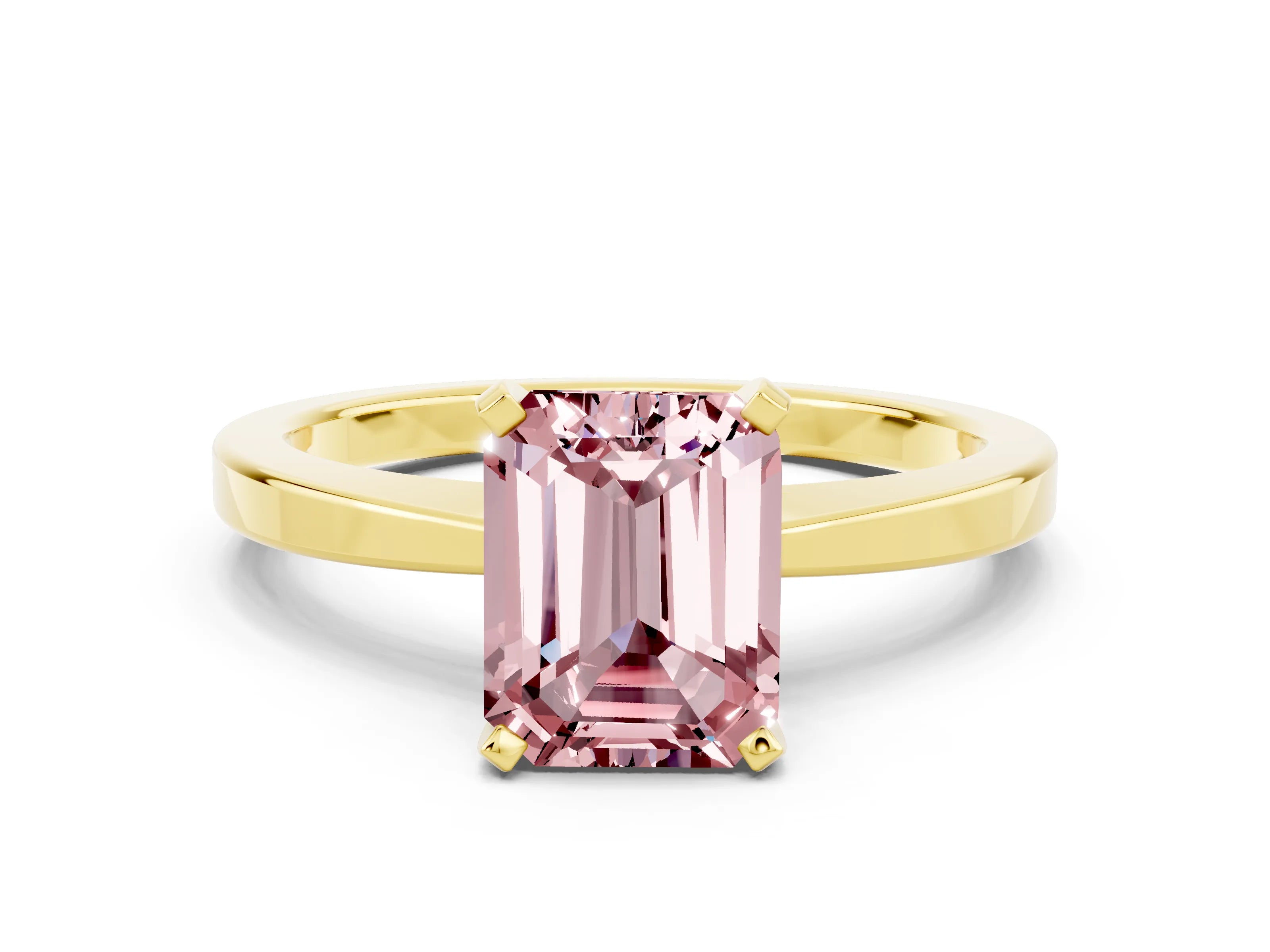 Yellow gold Emerald Cut Morganite Solitaire Engagement Ring with Classic Band and Four-Prong Setting_24