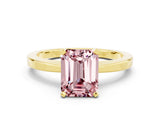 Yellow gold Emerald Cut Morganite Solitaire Engagement Ring with Classic Band and Four-Prong Setting_24