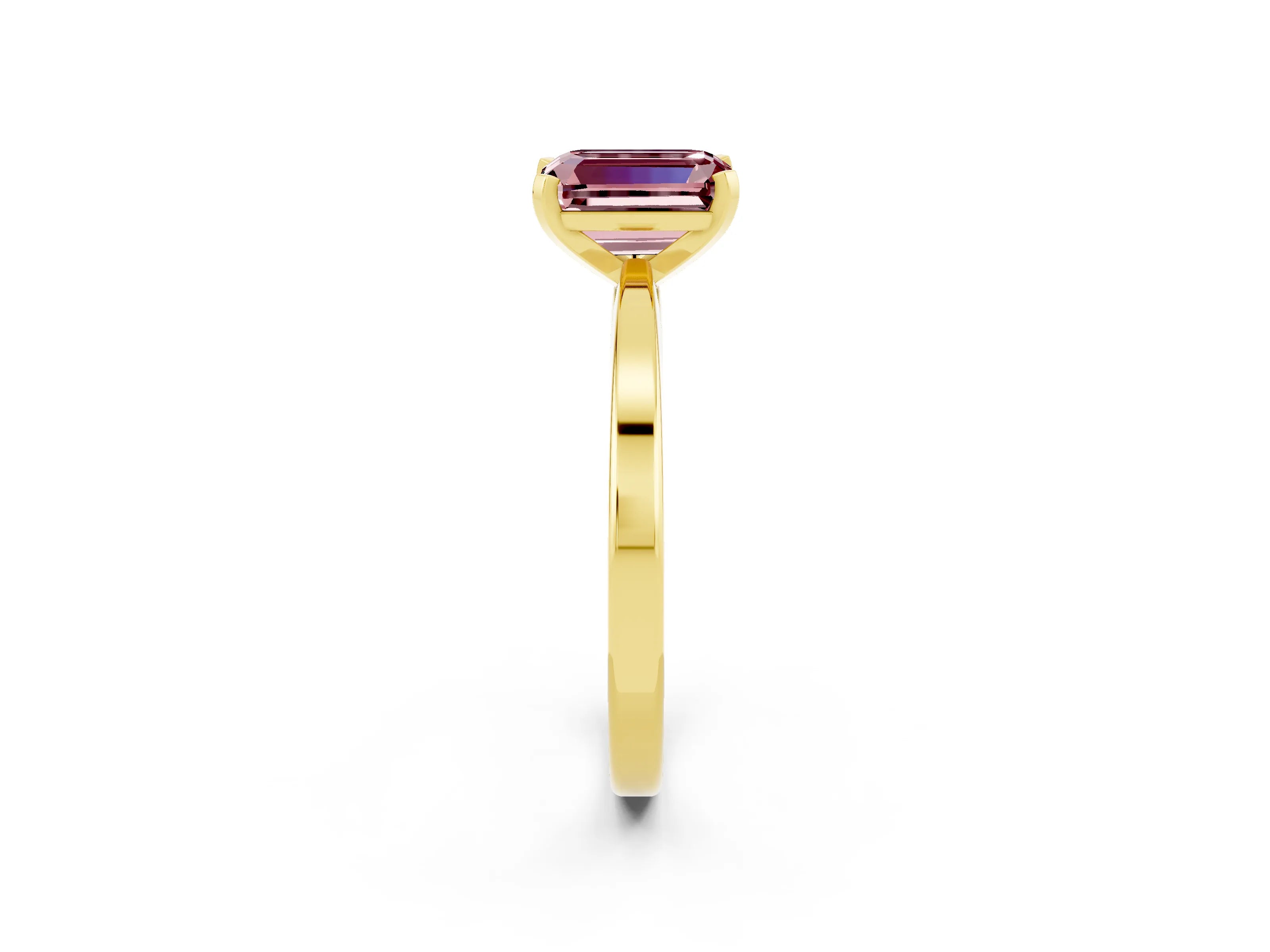Yellow gold Emerald Cut Morganite Solitaire Engagement Ring with Classic Band and Four-Prong Setting_26
