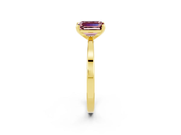 Yellow gold Emerald Cut Morganite Solitaire Engagement Ring with Classic Band and Four-Prong Setting