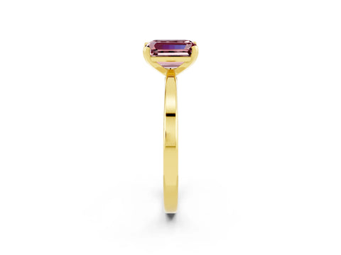 Yellow gold Emerald Cut Morganite Solitaire Engagement Ring with Classic Band and Four-Prong Setting_26