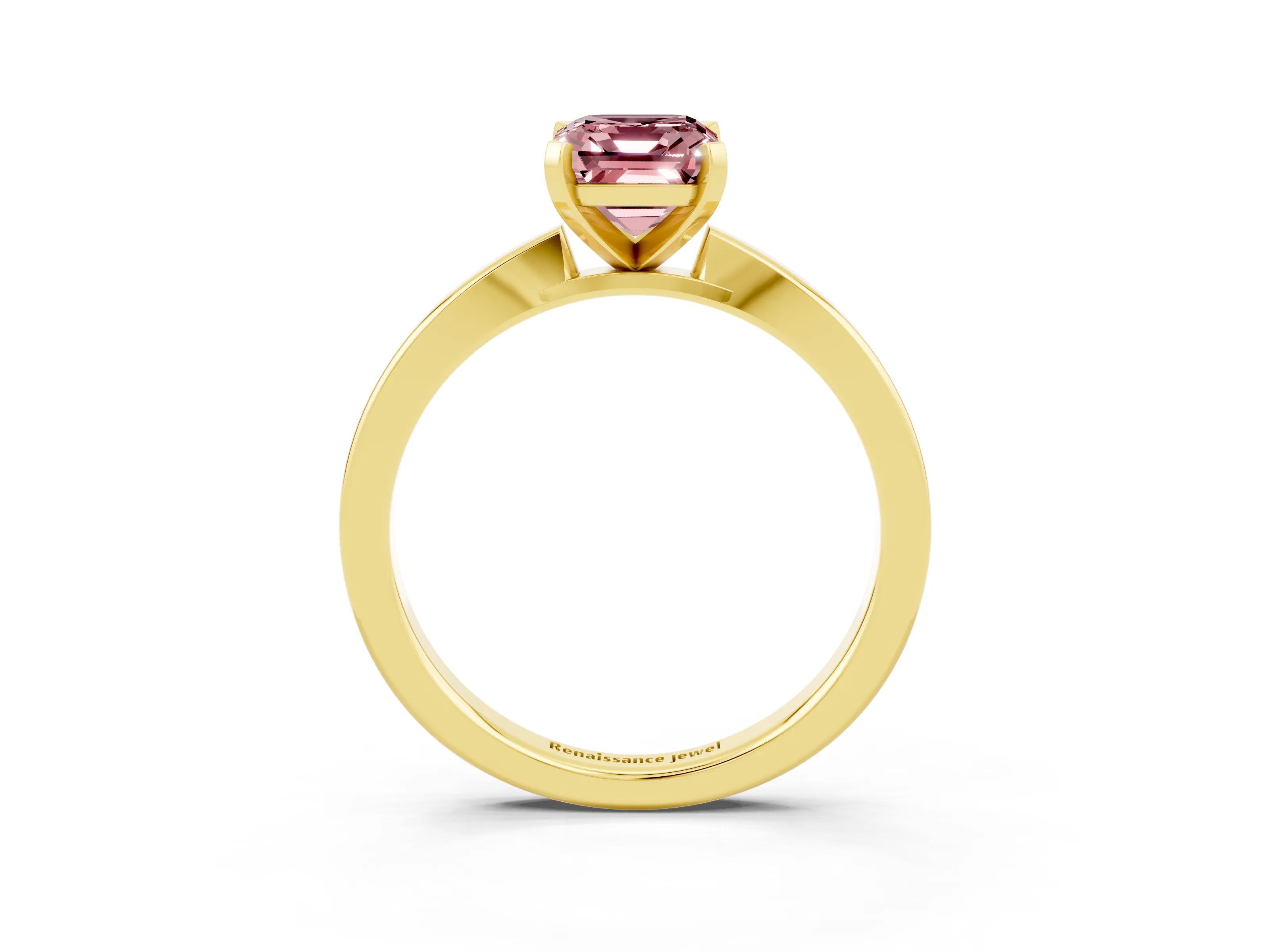 Yellow gold Emerald Cut Morganite Solitaire Engagement Ring with Classic Band and Four-Prong Setting_27