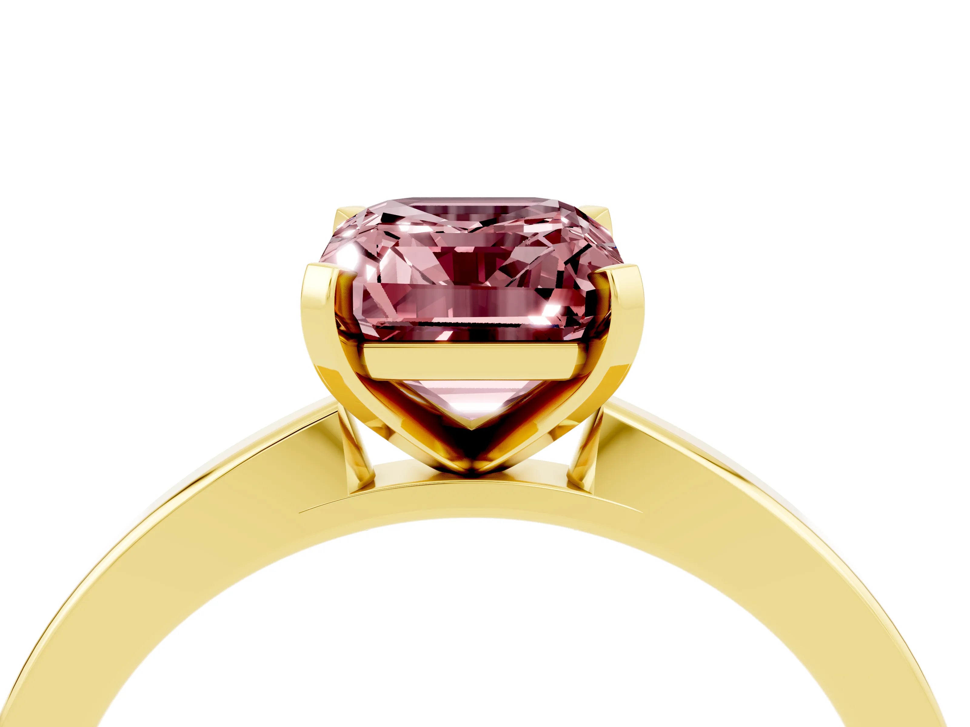 Yellow gold Emerald Cut Morganite Solitaire Engagement Ring with Classic Band and Four-Prong Setting_28