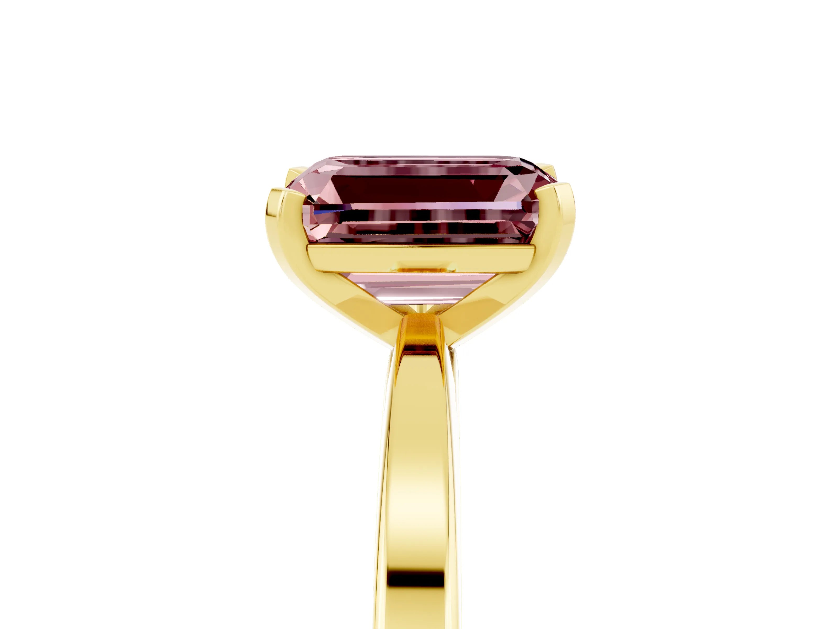 Yellow gold Emerald Cut Morganite Solitaire Engagement Ring with Classic Band and Four-Prong Setting_29