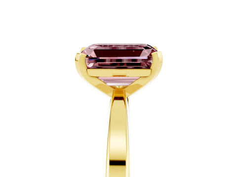 Yellow gold Emerald Cut Morganite Solitaire Engagement Ring with Classic Band and Four-Prong Setting_29
