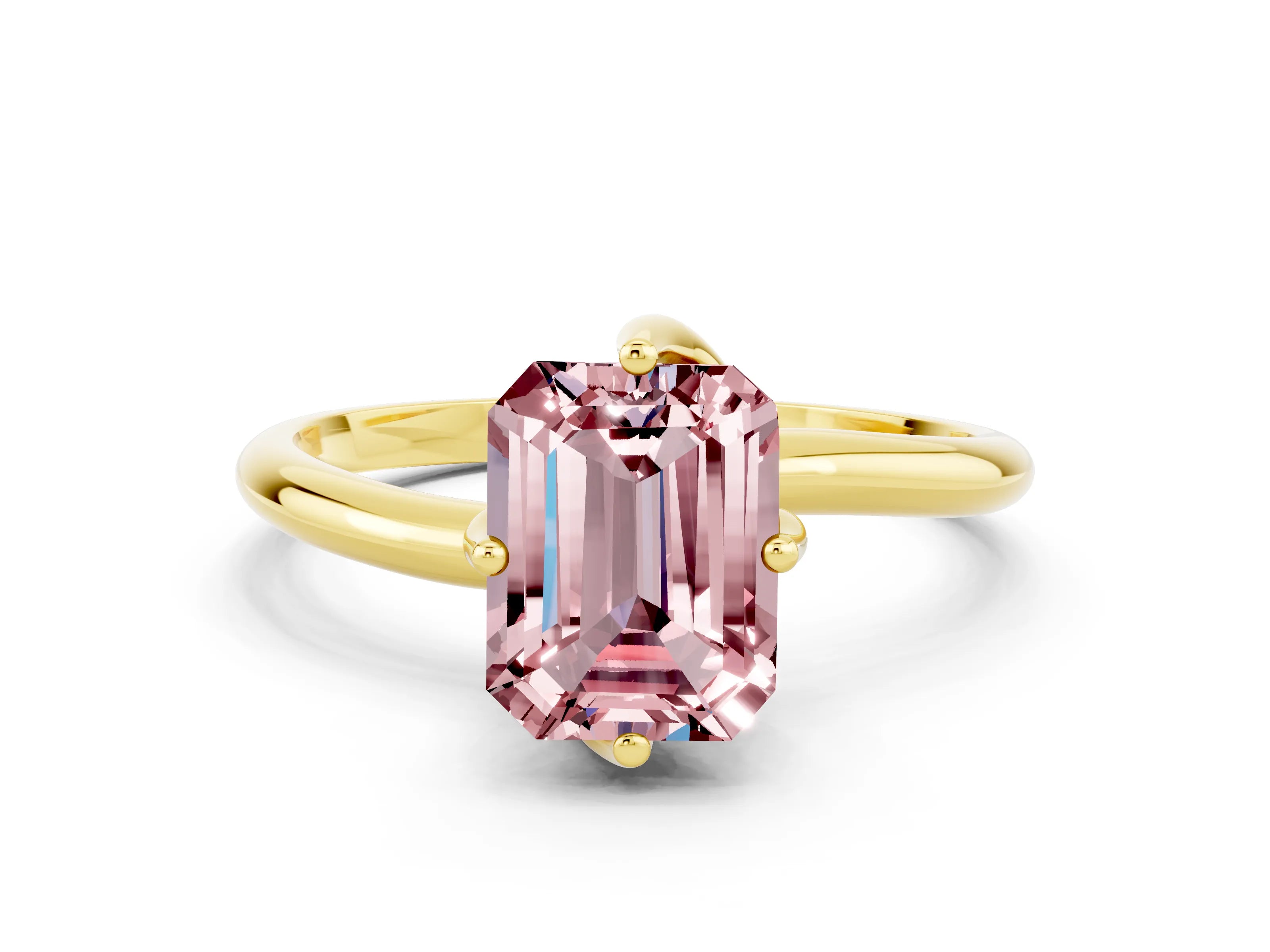 Yellow gold Emerald Cut Morganite Solitaire Engagement Ring with Four-Prong Setting and Classic Band_12