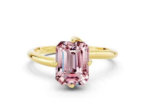 Yellow gold Emerald Cut Morganite Solitaire Engagement Ring with Four-Prong Setting and Classic Band_12