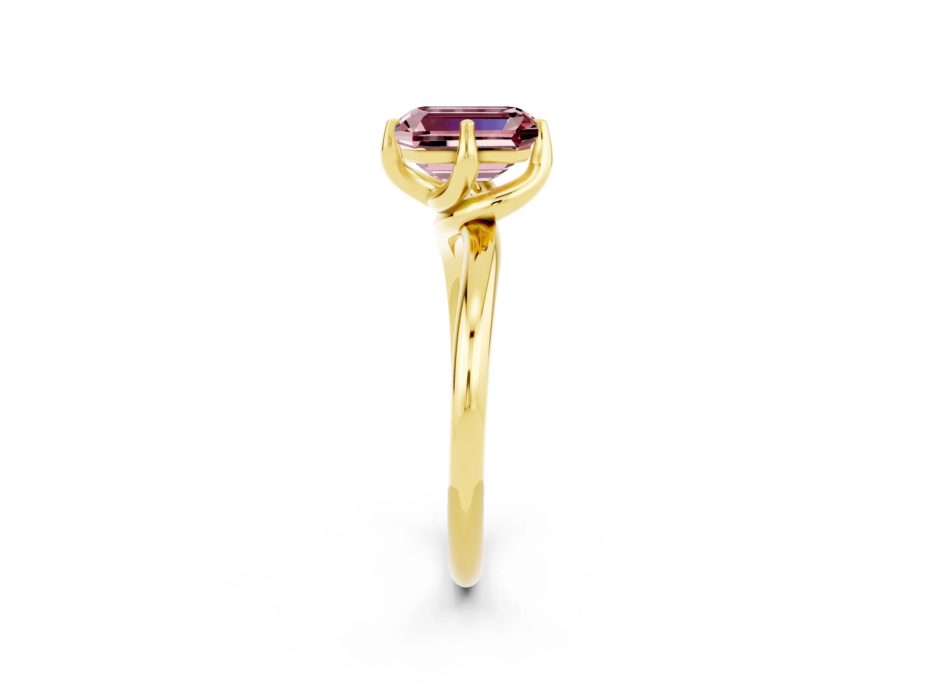Yellow gold Emerald Cut Morganite Solitaire Engagement Ring with Four-Prong Setting and Classic Band_14
