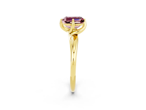 Yellow gold Emerald Cut Morganite Solitaire Engagement Ring with Four-Prong Setting and Classic Band