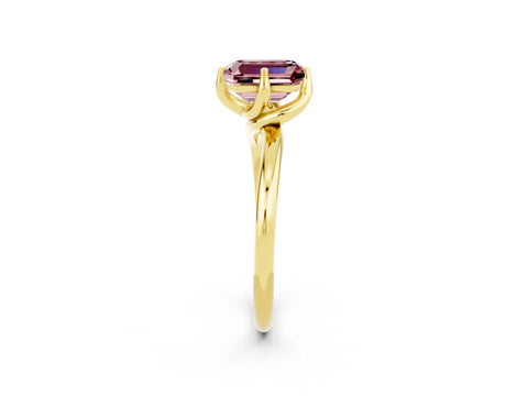 Yellow gold Emerald Cut Morganite Solitaire Engagement Ring with Four-Prong Setting and Classic Band_14