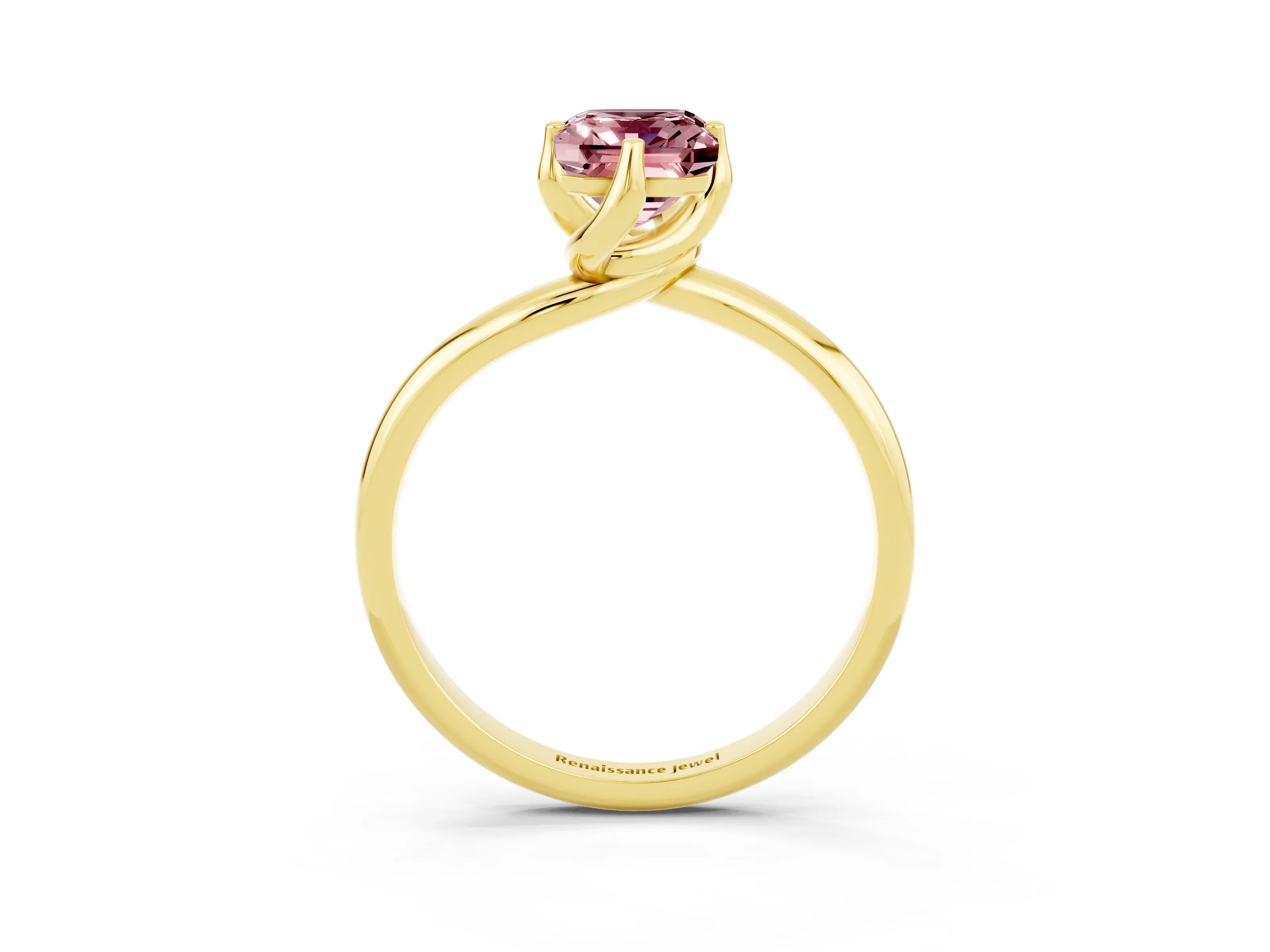 Yellow gold Emerald Cut Morganite Solitaire Engagement Ring with Four-Prong Setting and Classic Band_15