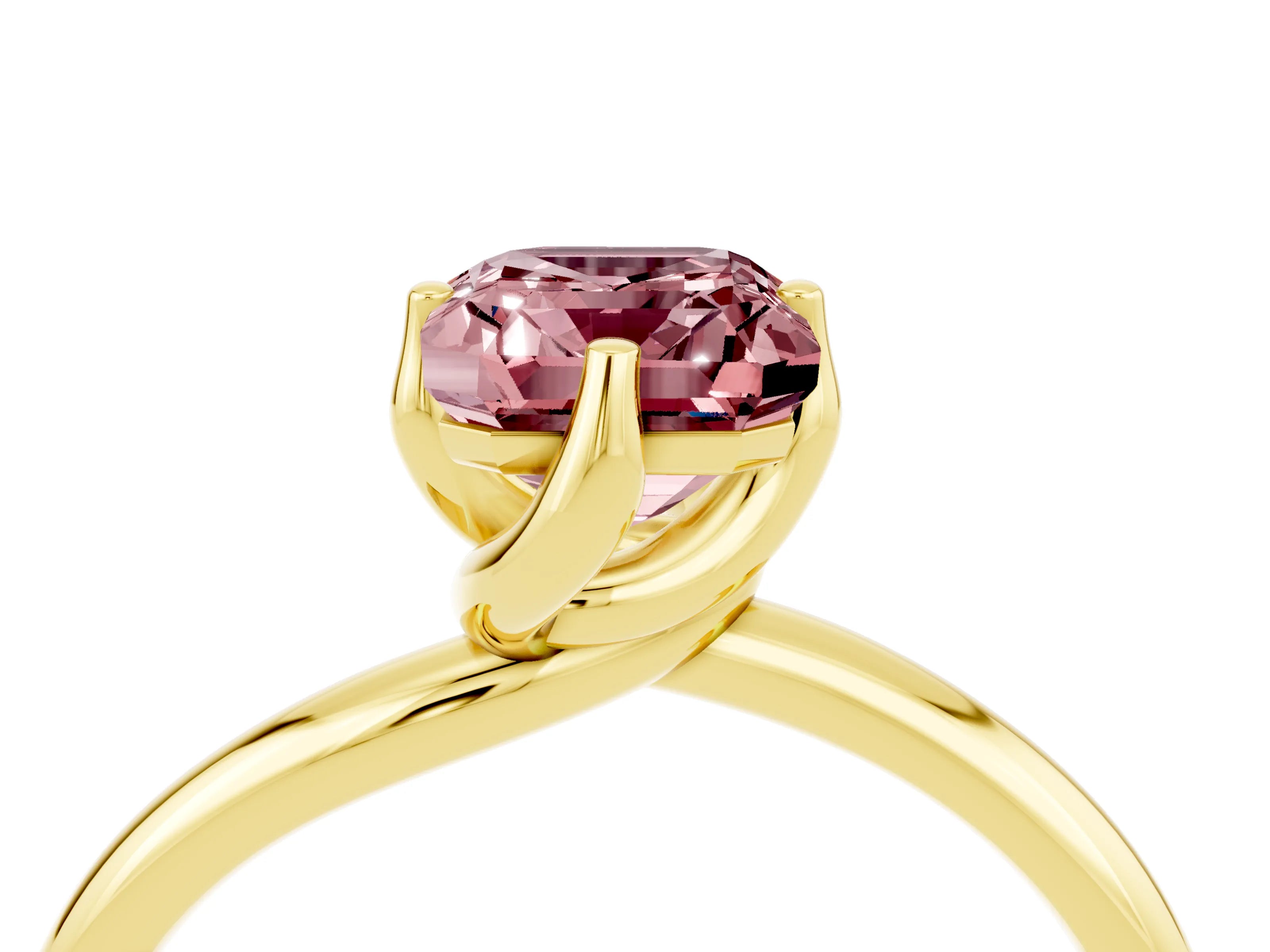 Yellow gold Emerald Cut Morganite Solitaire Engagement Ring with Four-Prong Setting and Classic Band_16