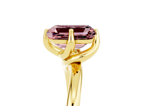 Yellow gold Emerald Cut Morganite Solitaire Engagement Ring with Four-Prong Setting and Classic Band_17