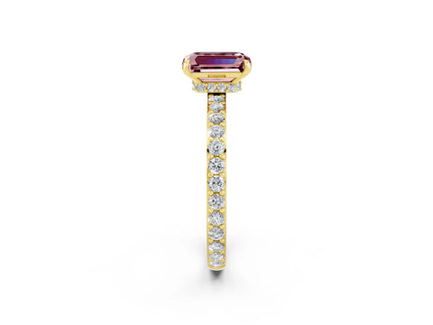 Yellow gold Emerald Cut Morganite Solitaire Engagement Ring with Pavé Band and Four-Prong Setting_2