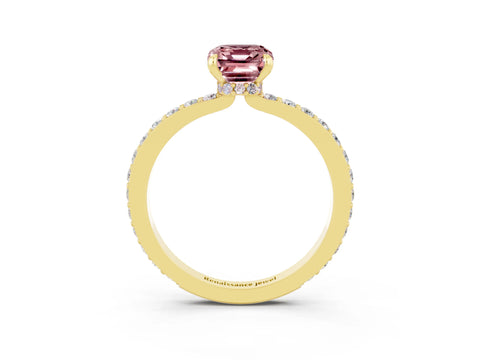 Yellow gold Emerald Cut Morganite Solitaire Engagement Ring with Pavé Band and Four-Prong Setting_3