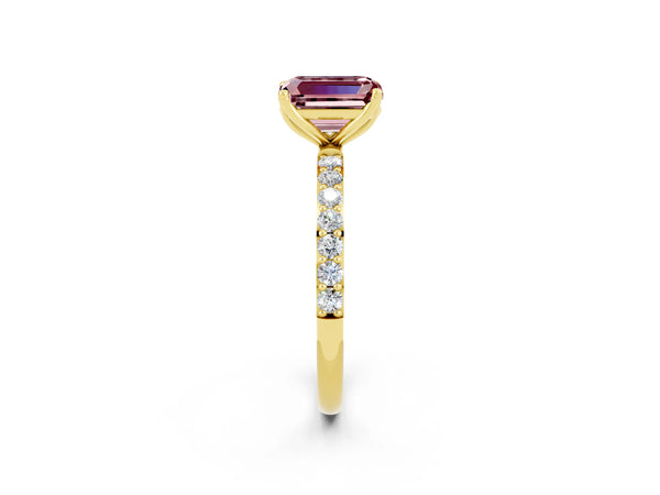 Yellow gold Emerald Cut Morganite Solitaire Engagement Ring with Round  Pavé Band and Prong Setting