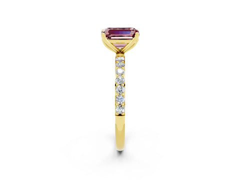 Yellow gold Emerald Cut Morganite Solitaire Engagement Ring with Pavé Band and Prong Setting_2