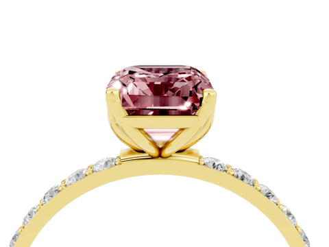 Yellow gold Emerald Cut Morganite Solitaire Engagement Ring with Pavé Band and Prong Setting_4