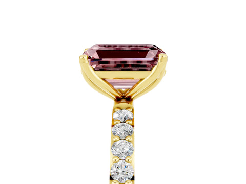 Yellow gold Emerald Cut Morganite Solitaire Engagement Ring with Pavé Band and Prong Setting_5