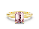 Yellow gold Emerald Cut Morganite Solitaire Engagement Ring with Round Band and Four-Prong Setting