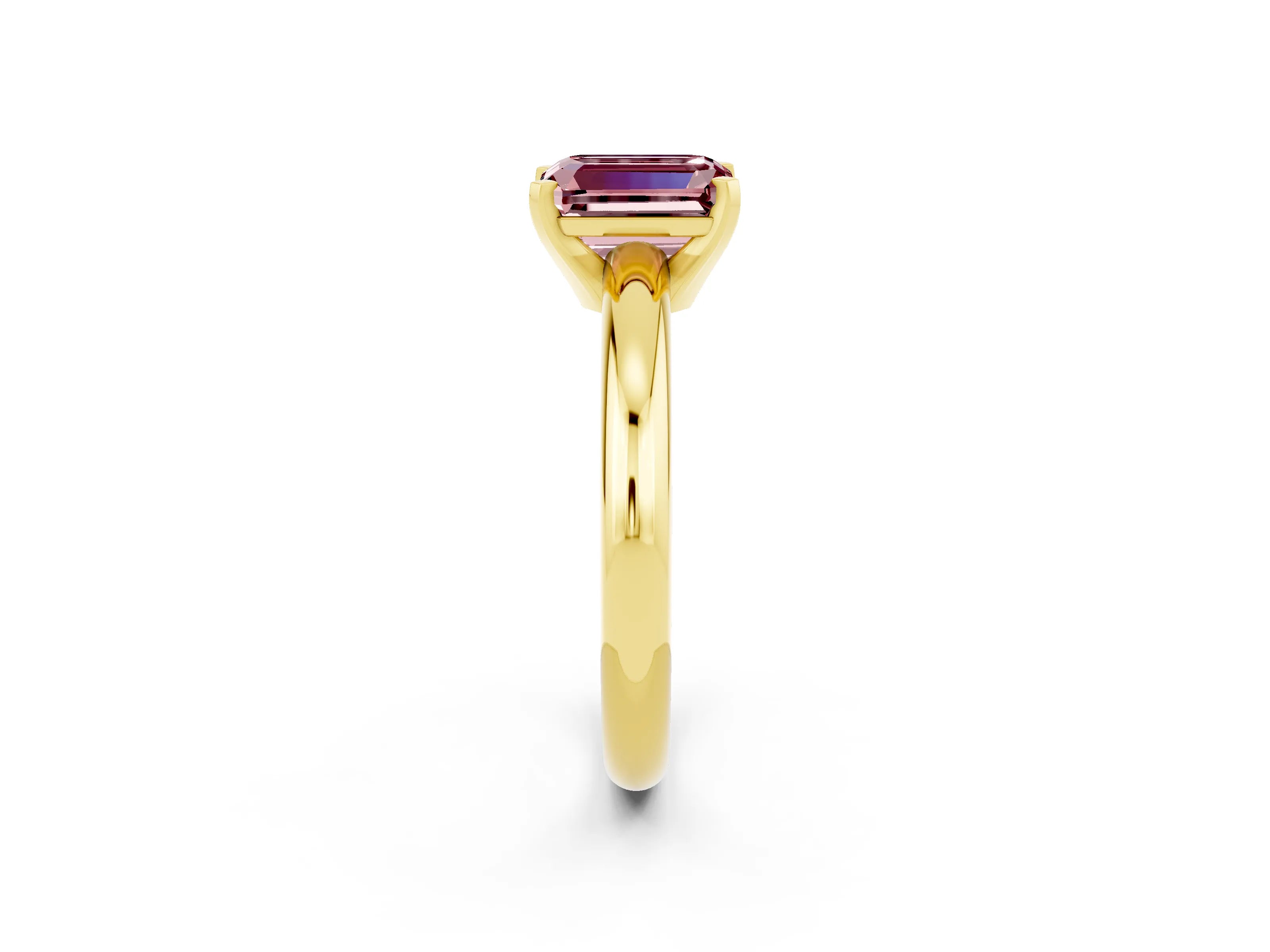 Yellow gold Emerald Cut Morganite Solitaire Engagement Ring with Round Band and Four-Prong Setting_2