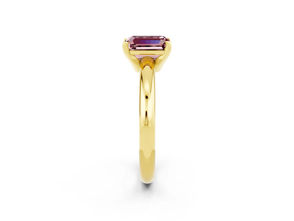 Yellow gold Emerald Cut Morganite Solitaire Engagement Ring with Round Band and Four-Prong Setting