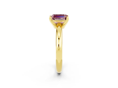 Yellow gold Emerald Cut Morganite Solitaire Engagement Ring with Round Band and Four-Prong Setting_2