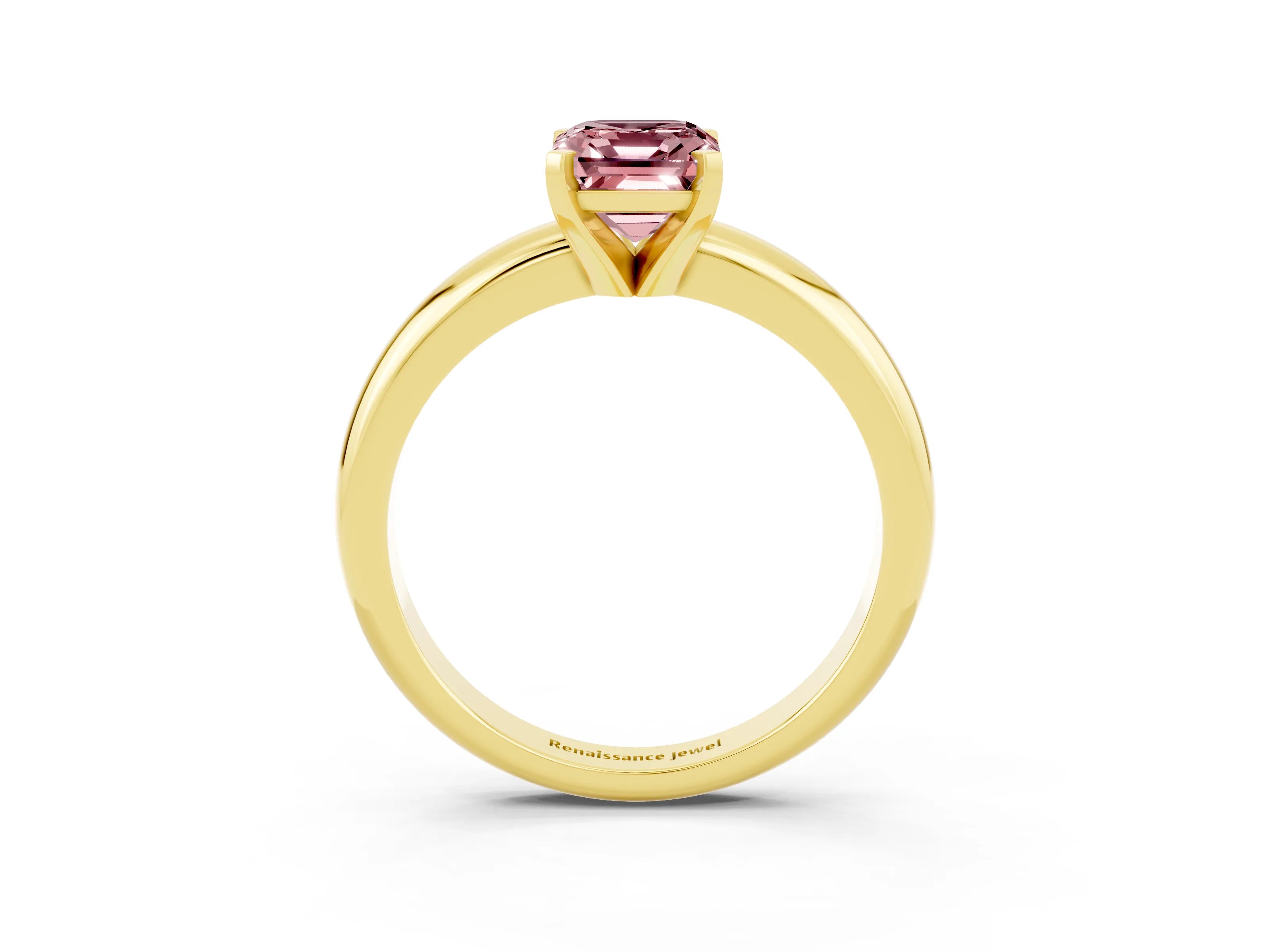 Yellow gold Emerald Cut Morganite Solitaire Engagement Ring with Round Band and Four-Prong Setting_3