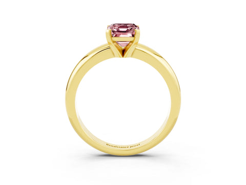 Yellow gold Emerald Cut Morganite Solitaire Engagement Ring with Round Band and Four-Prong Setting_3