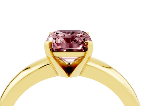 Yellow gold Emerald Cut Morganite Solitaire Engagement Ring with Round Band and Four-Prong Setting_4