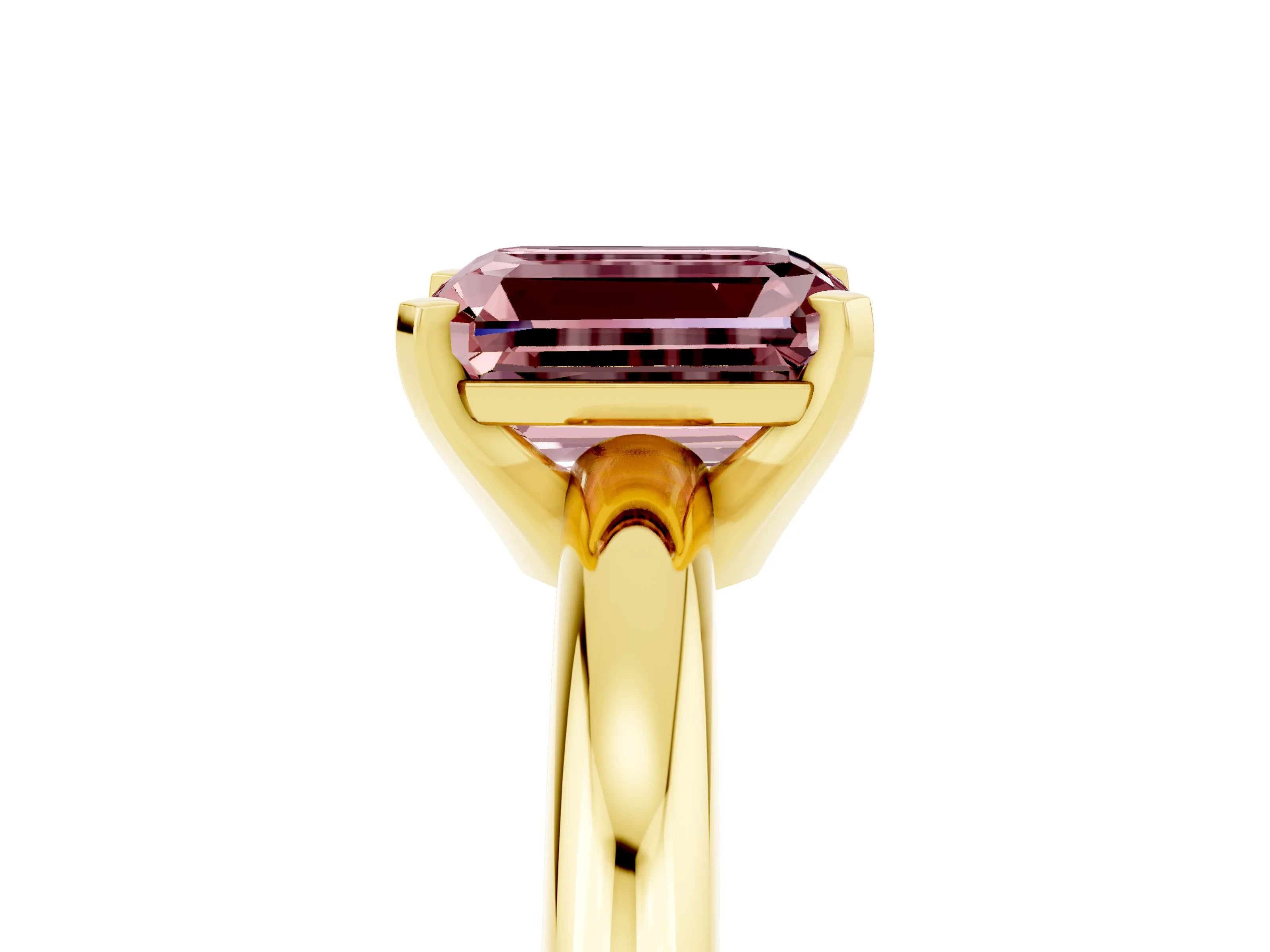 Yellow gold Emerald Cut Morganite Solitaire Engagement Ring with Round Band and Four-Prong Setting_5