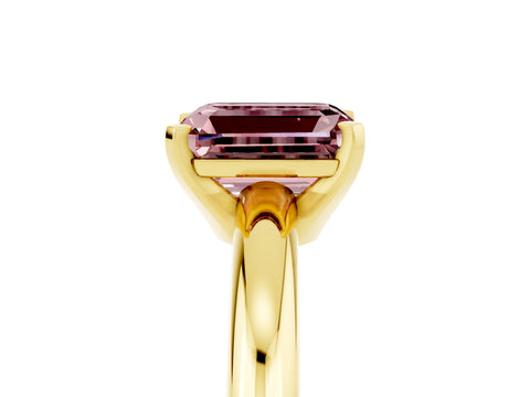 Yellow gold Emerald Cut Morganite Solitaire Engagement Ring with Round Band and Four-Prong Setting_5