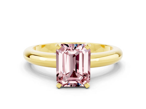 Yellow gold Emerald Cut Morganite Solitaire Engagement Ring with Round Band and Four-Prong Setting