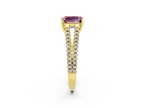 Yellow gold Emerald Cut Morganite Solitaire Engagement Ring with Split Shank Pavé Band_2