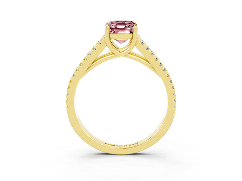 Yellow gold Emerald Cut Morganite Solitaire Engagement Ring with Split Shank Pavé Band_3