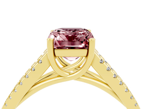 Yellow gold Emerald Cut Morganite Solitaire Engagement Ring with Split Shank Pavé Band_4