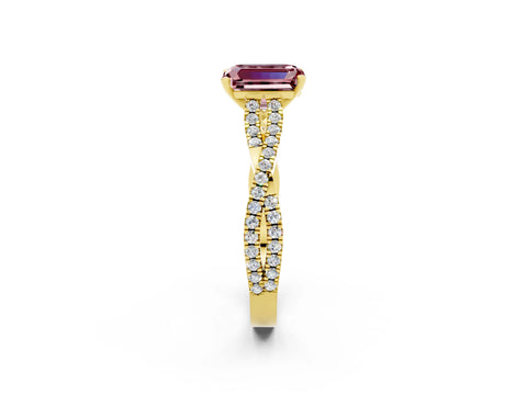 Yellow gold Emerald Cut Morganite Solitaire Engagement Ring with Twisted Pavé Band and Four-Prong Setting_2