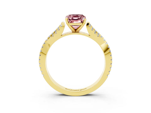 Yellow gold Emerald Cut Morganite Solitaire Engagement Ring with Twisted Pavé Band and Four-Prong Setting_3