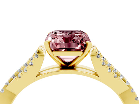 Yellow gold Emerald Cut Morganite Solitaire Engagement Ring with Twisted Pavé Band and Four-Prong Setting_4