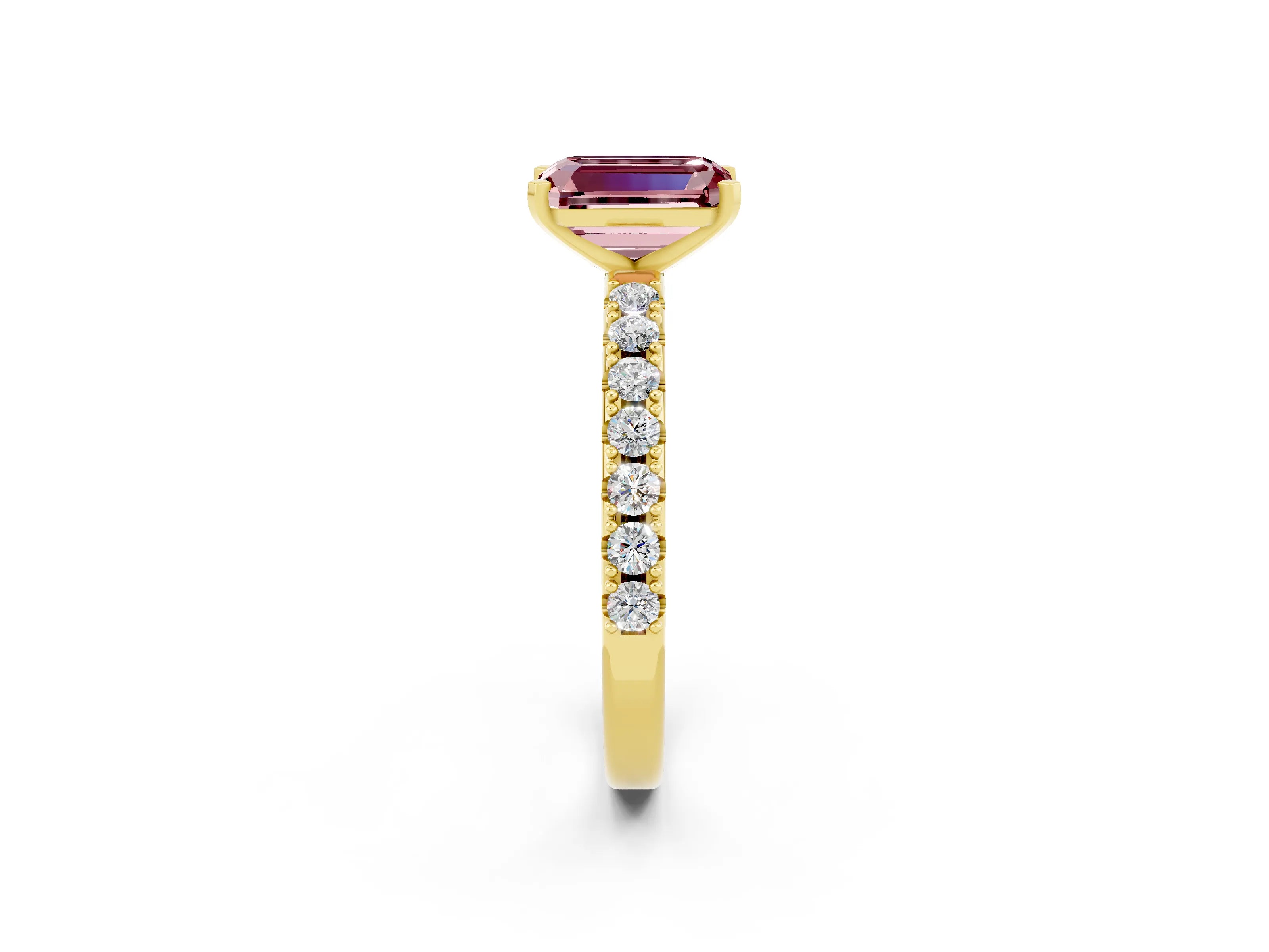 Yellow gold Emerald Cut Morganite Solitaire Pavé Band with Four-Prong Setting_2