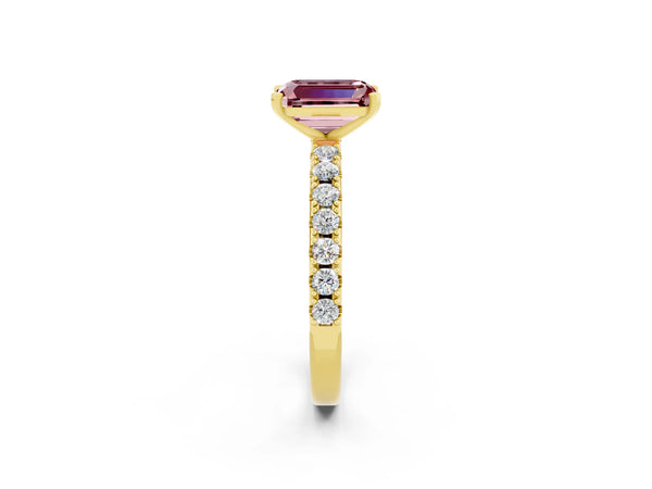 Yellow gold Emerald Cut Morganite Solitaire Pavé Band with Four-Prong Setting