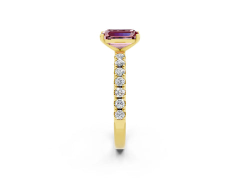 Yellow gold Emerald Cut Morganite Solitaire Pavé Band with Four-Prong Setting_2
