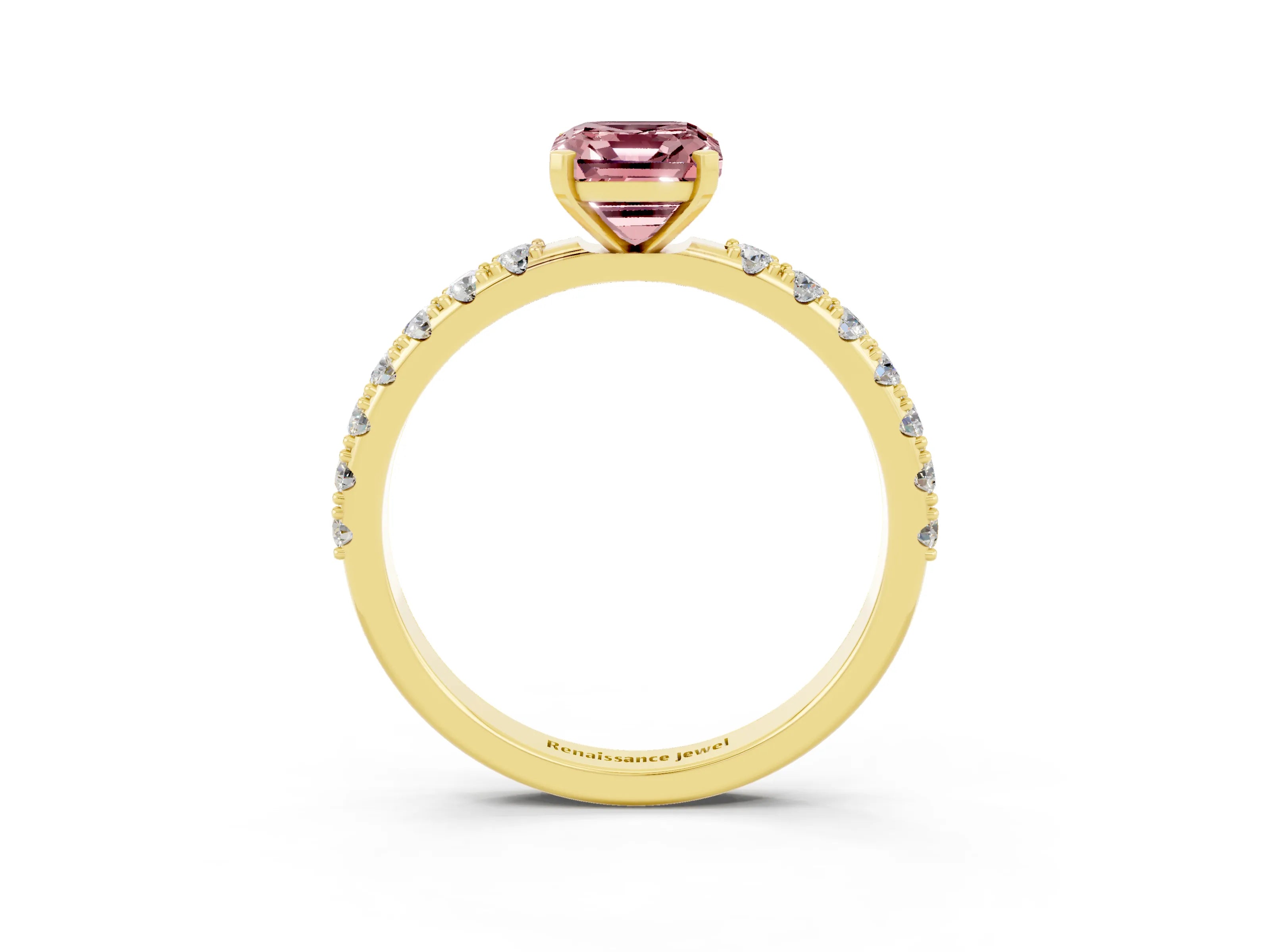 Yellow gold Emerald Cut Morganite Solitaire Pavé Band with Four-Prong Setting_3